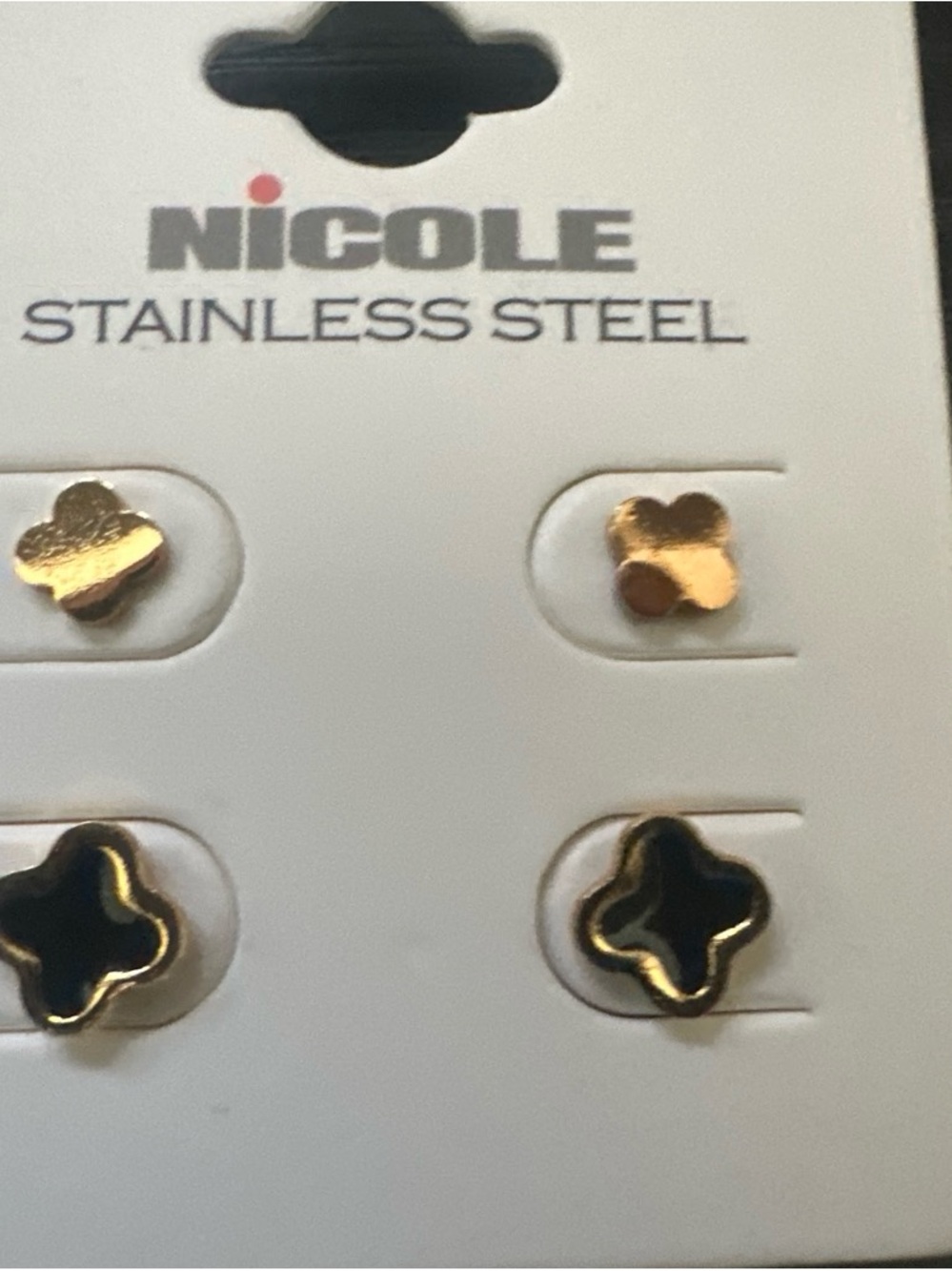 Nicole Gold Clover Stainless Steel Stud Earring Set